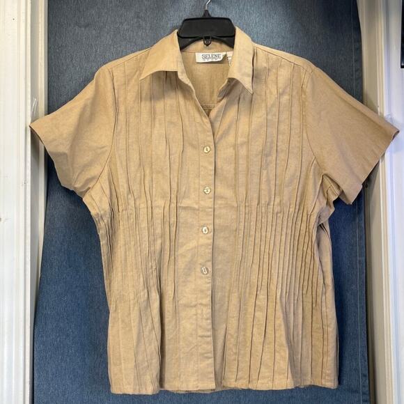 Selene Sport Womens XL Tan Beige Blouse/Pant Set Linen Blend Office Wear New - Picture 1 of 8